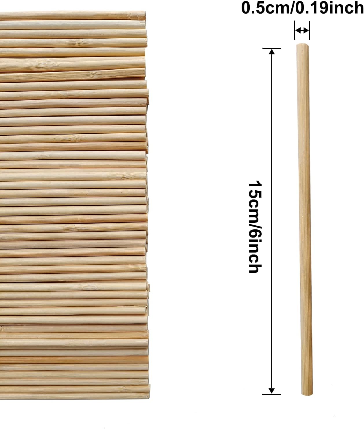 200PCS Round Long Bamboo Dowel Rods, 1/4 x 6 Inch, Unfinished Natural Wooden Craft Sticks for DIY Crafts, Cake Pops, Skewers, Cotton Candy Sticks