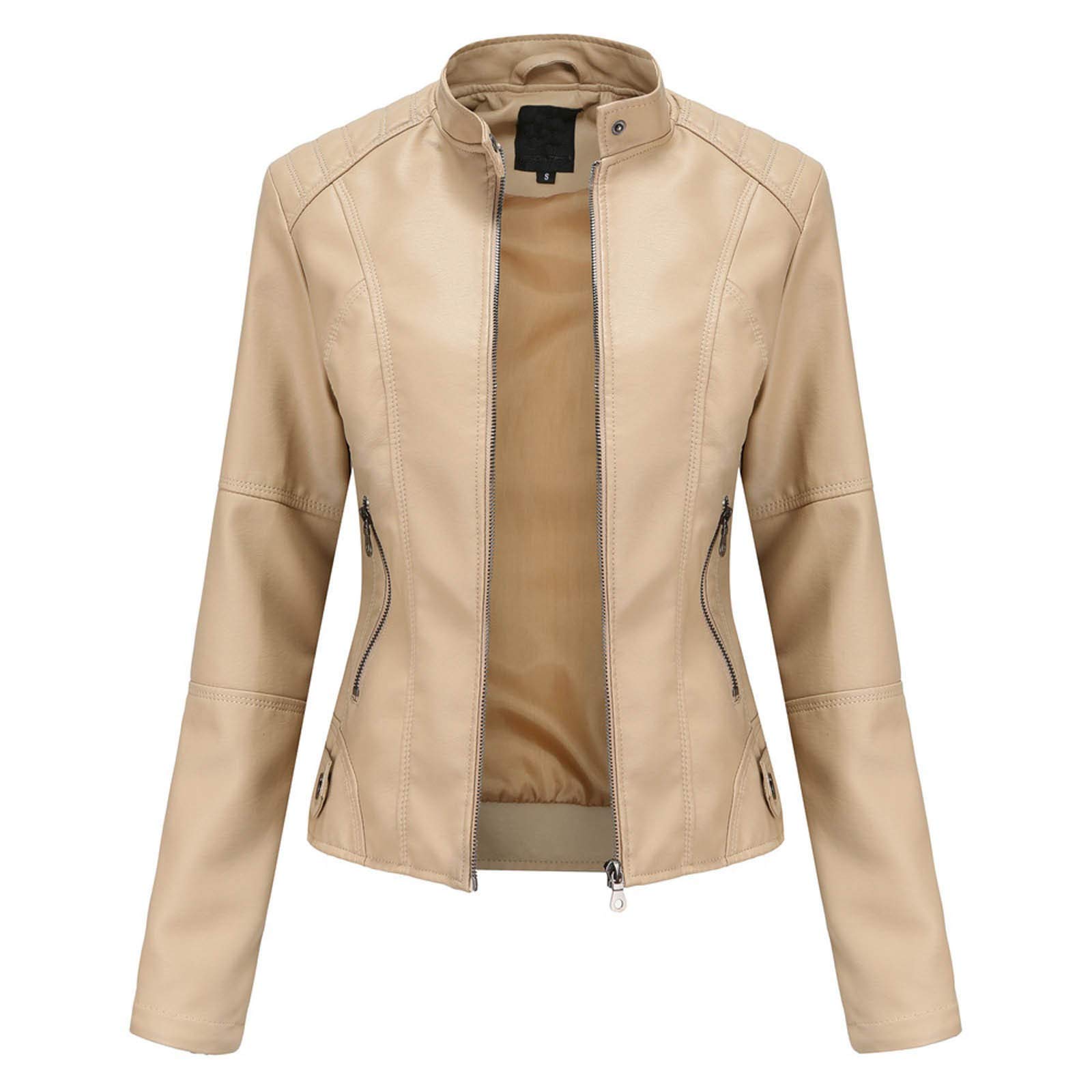 Lederjacke Damen Kunstlederjacke Bomberjacke Slim Fit Kurzjacke Langarm Streetwear Jacke Übergangsjacke Mit Taschen Bikerjacke Klassisch Alltag Frühlingsjacke
