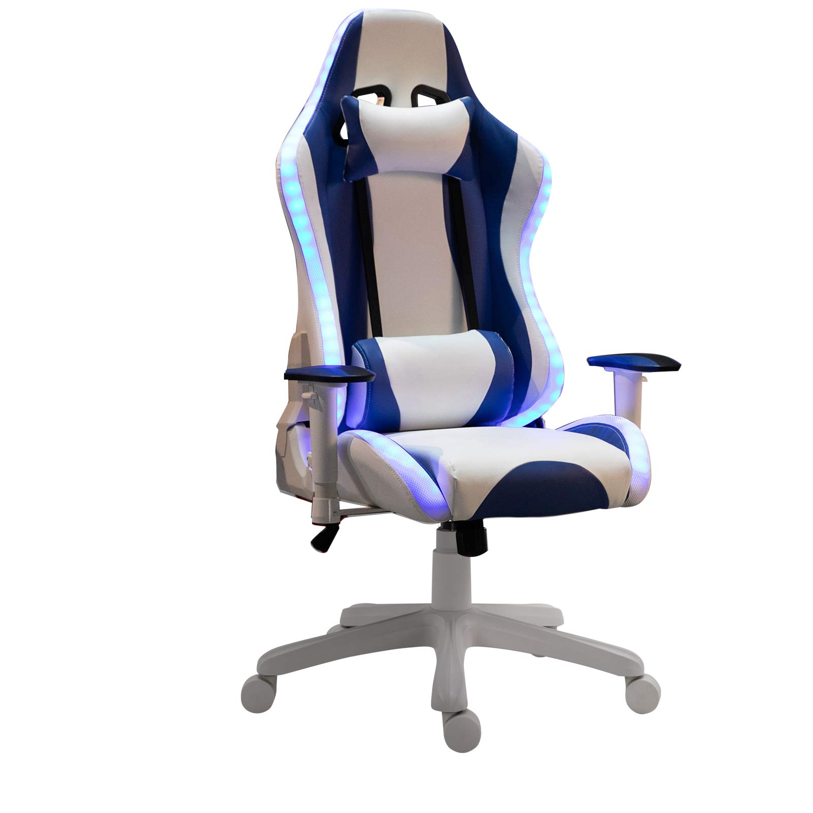 white and light blue gaming chair