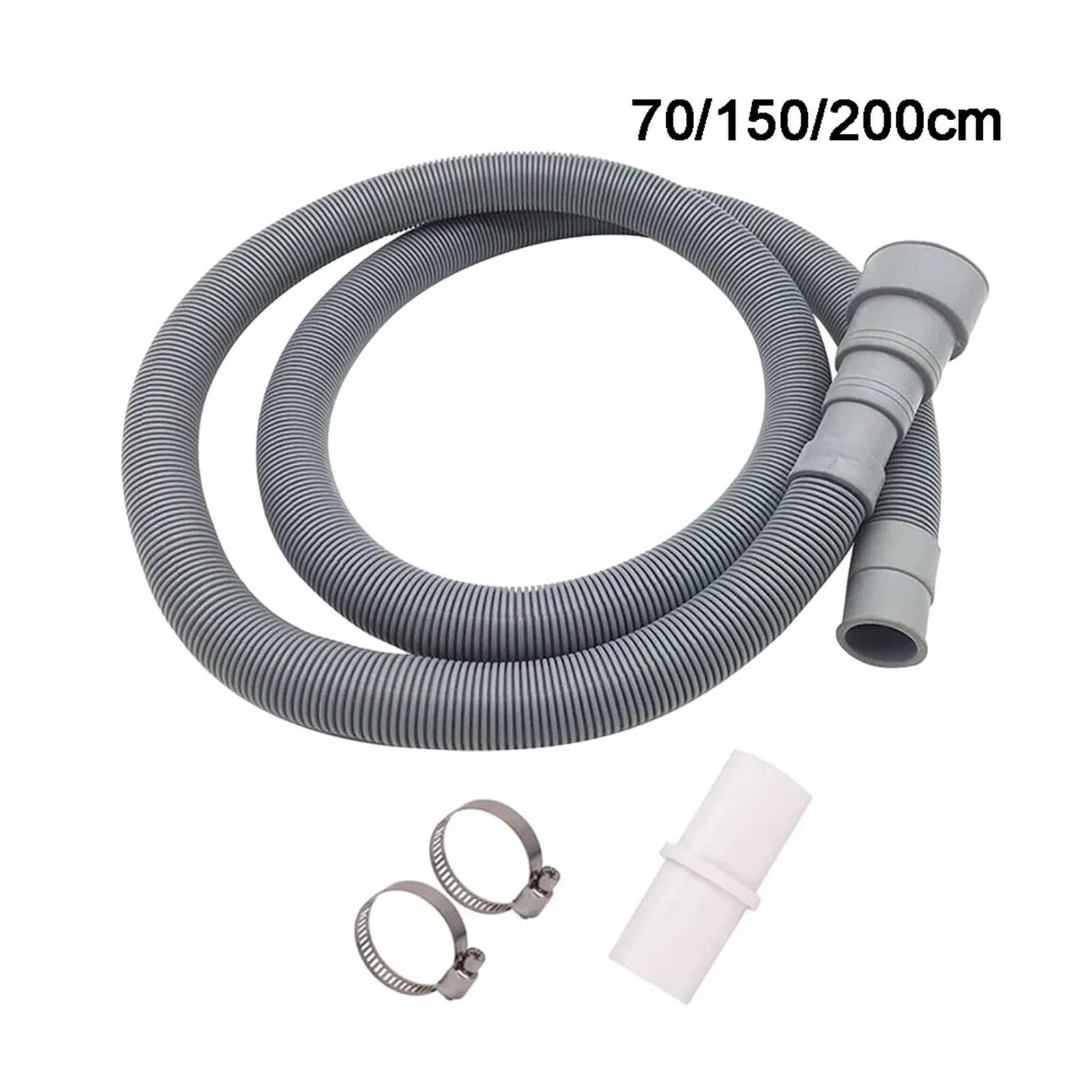 Szare przedłużenie węża spustowego do pralki i zmywarki z zaciskami 70-200cm(70cm)