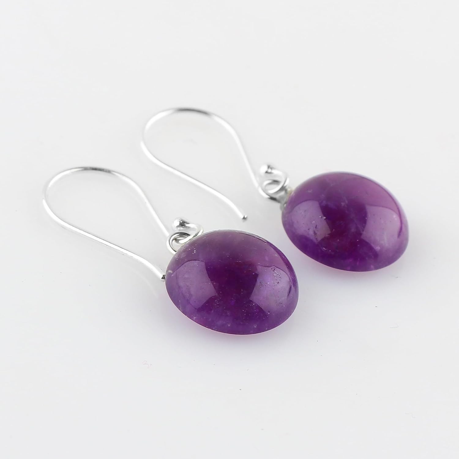 925 Sterling Silver Earrings for Women, Natural Amethyst Gemstones Dangle Earrings, Cabochon Healing Crystals Stones, Handmade, Minimalist, February Birthstones, Jewelry Gifts for her - Image 2