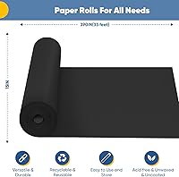 Vista 2 de Papel de regalo negro de 15 x 390 pulgadas, rollo de papel kraft para tablón de anuncios, papel de arte, caballete de póster, rollo de papel