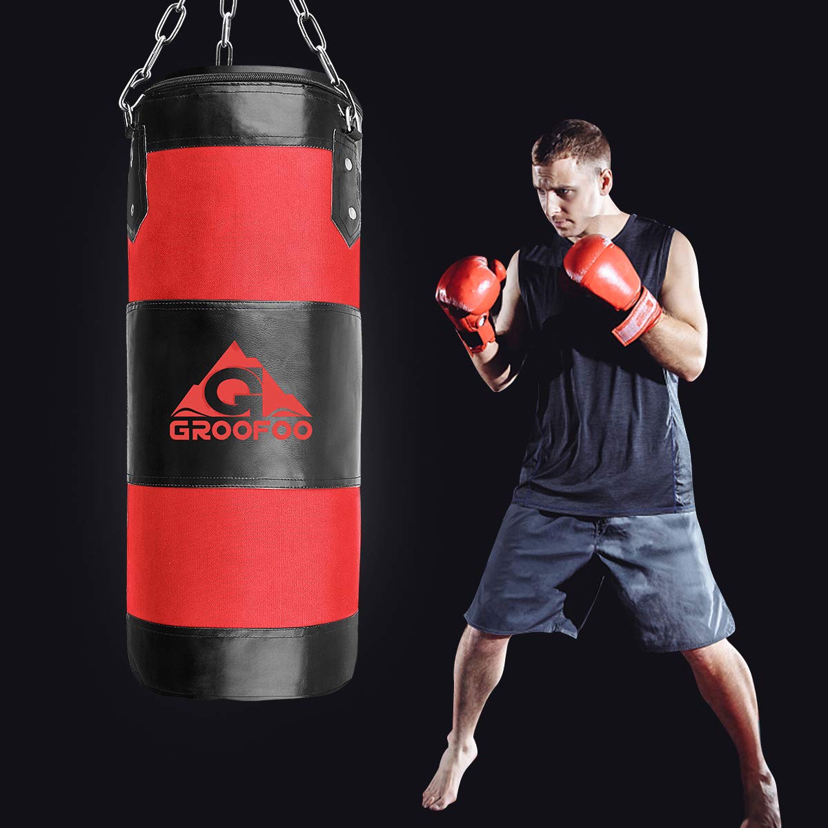 GROOFOO Torba Bokserska Heavy Duty Oxford worek treningowy Dla Dzieci i Dorosłych Niewypełniona Torba z łańcuszkiem Do Treningu Bokserskiego MMA Muay Thai