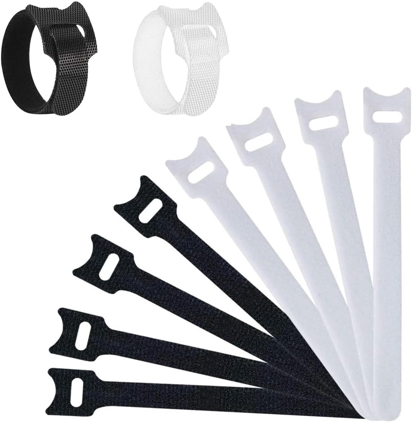 Cable Ties, ALLNEWELOOK 60PCS Fastening Cable Ties Reusable, Cable Organizer, Premium 6-Inch Adjustable Hook and Loop Cord Ties, Microfiber Cloth Cable Management Straps (Tape Mix Black White)