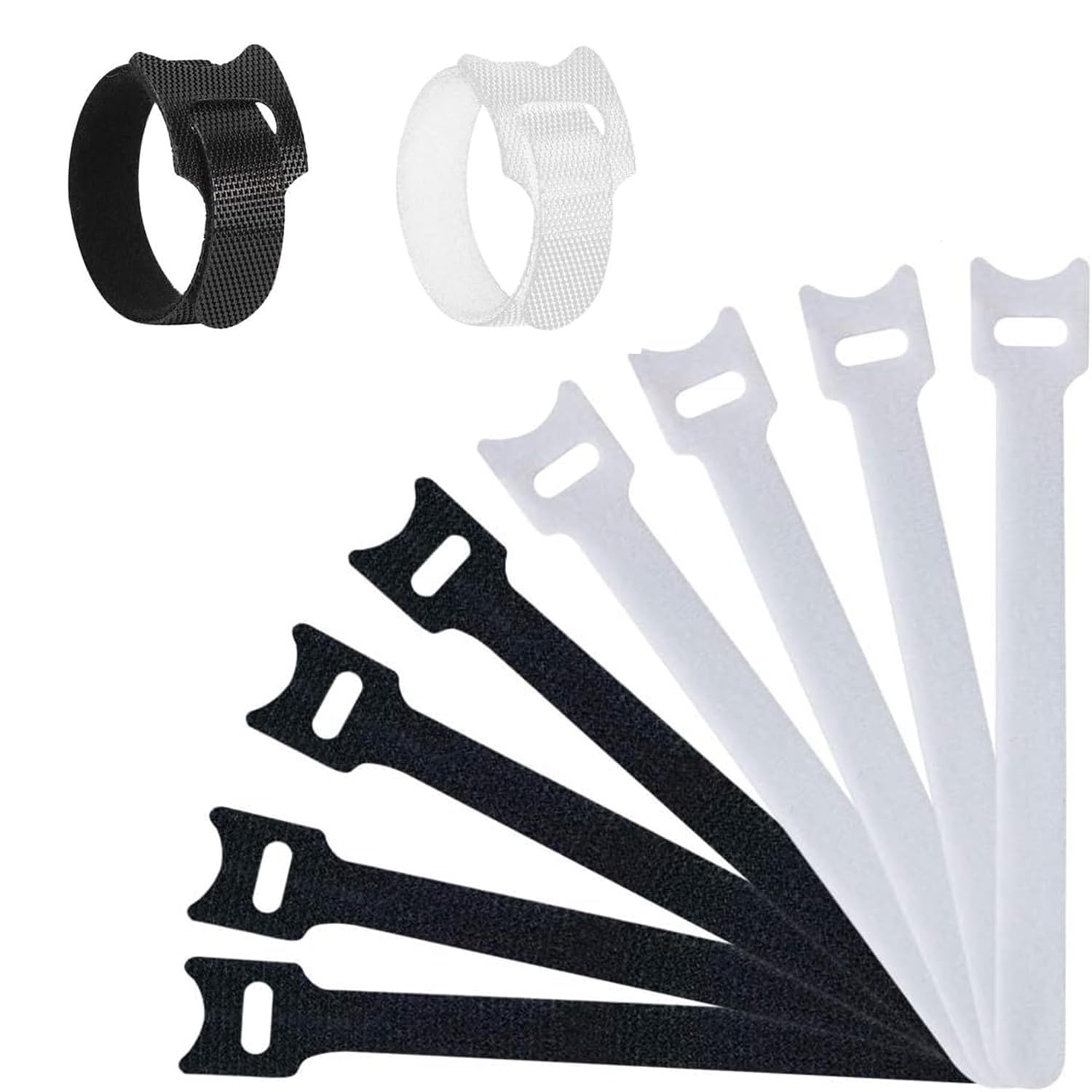 Cable Ties, ALLNEWELOOK 60PCS Fastening Cable Ties Reusable, Cable Organizer, Premium 6-Inch Adjustable Hook and Loop Cord Ties, Microfiber Cloth Cable Management Straps (Tape Mix Black White)