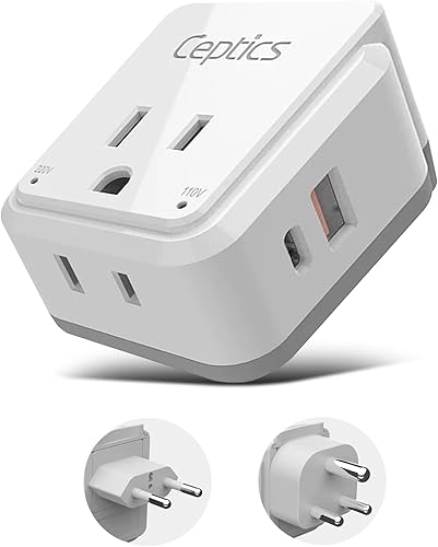 Vista 9 de Ceptics Japón, Filipinas Juego de adaptadores de enchufe de viaje de energía, 20 W PD y QC, USB dual seguro y USB-C 3.1A - 2 enchufes USA - Compacto