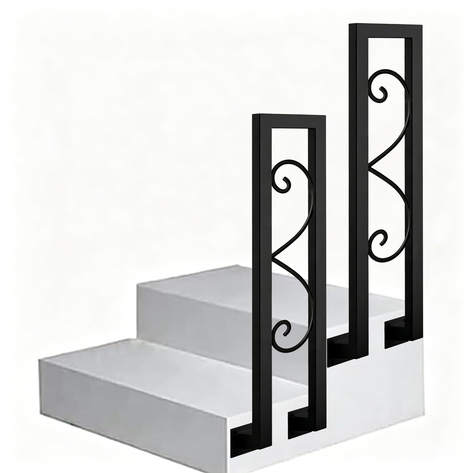 Marxan One Color Staircases Railing Handrails Side Wall Mount Non-Slip Hand Rail Front Porch Support Bar, Metal Wrought Iron Brackets For 1 Step - Black(85Cm/33In)