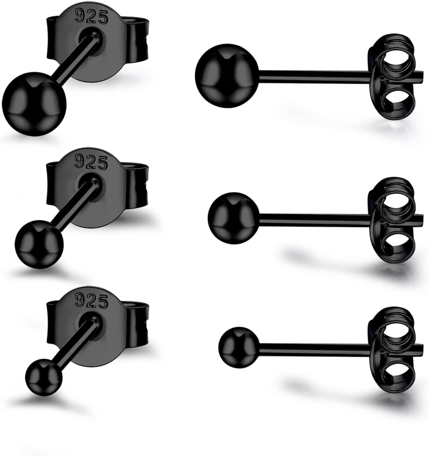 EPIRORA Sterling Silver Stud Earrings for Women- 3 Pairs Tiny Ball Stud Earrings Round CZ Cubic Zirconia Earrings Pearl Earrings Set Cartilage Small Tragus Earrings(2mm,3mm,4mm)