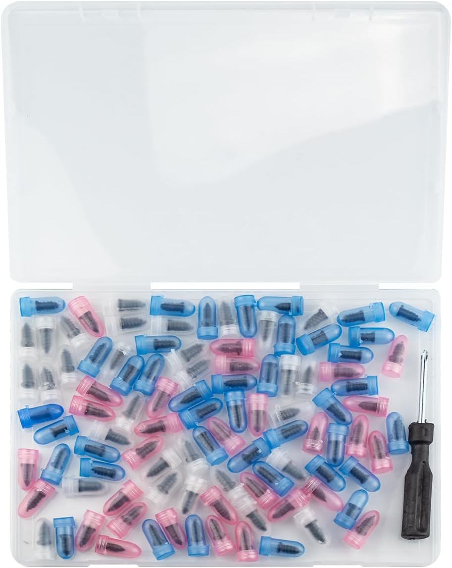 100 Pcs Tire Repair Screws Kit, Screw in Tire Plugs, Tire Plug Kit with Screwdriver, Tire Repair Kit for Car Truck Motorcycle, Tire Puncture Repair Rubber Nail Kit, Fix a Flat Emergency Tool