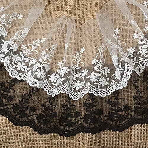 Garniture en dentelle, 5 mètres, coton brodé, maille, vêtement, couture, largeur 15cm, for l'artisanat(Black)