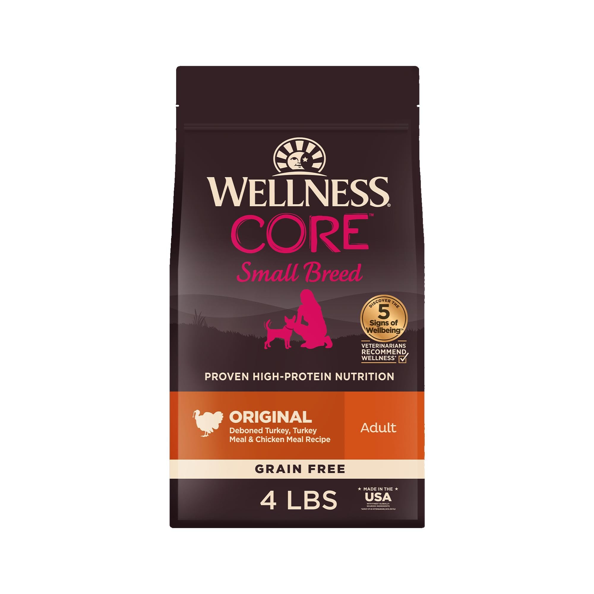 Wellness CORE Dry Dog Food, Small Breed, Grain-Free, High Protein, Natural, Original Turkey & Chicken Recipe, (4-Pound Bag)