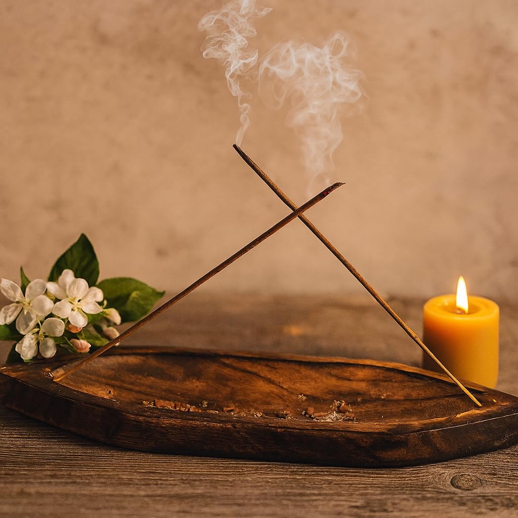 Pure Source India Wooden Incense Holder & Ash Catcher - Handmade Natural Wood Bote Shape Stick Burner with 2 Slots (11 x 3 Inch - 1 Piece) for Home Temple & Meditation 1