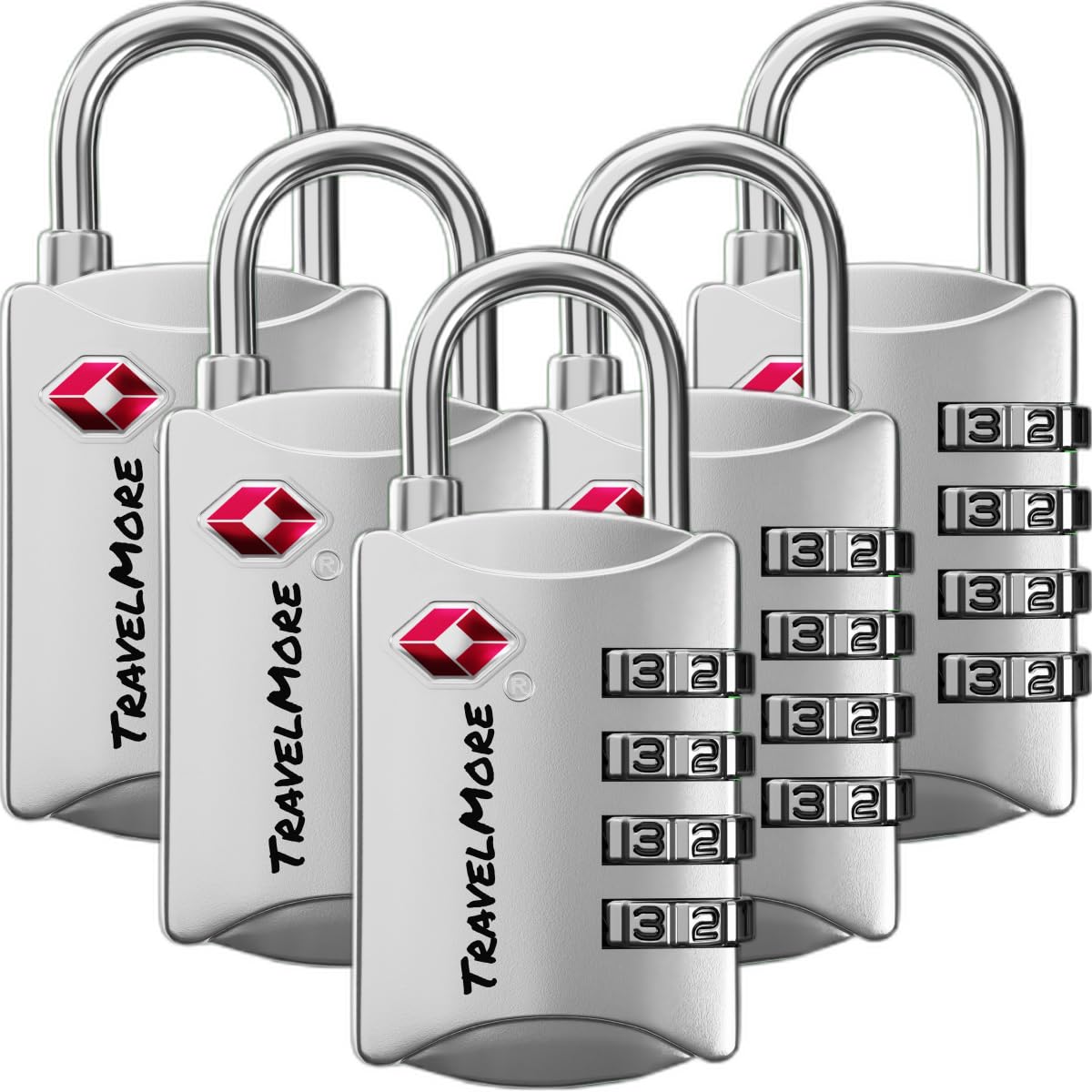 Travelmore 5 Lucchetto Per Bagagli | Certificato Tsa Per Viaggiare In Sicuro, Piccoli Lucchetti A Combinazione Di 4 Cifre Per Valigie-image