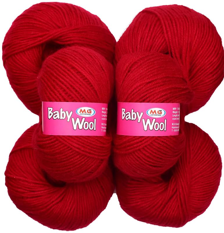 Image of M.G ENTERPRISE Baby Wool for Knitting - Red (Pack of 6) | 100% Soft 4 ply Acrylic Wool | Art & Craft | Fingering Crochet Hook Yarn | Needle Thread for Crafting | 25g Each