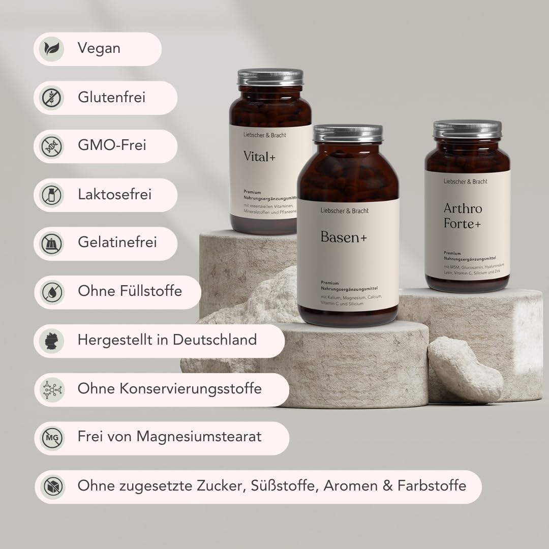 Liebscher & Bracht Premium Nahrungsergänzungsmittel 3er-Kombi: 1x Vital+ / 1x Arthro Forte+ / 1x Basen+ für 2 Monate, vegan, lactose- & glutenfrei, laborgeprüft