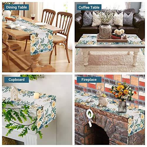 Celepaty Floral Bushes Leaves Yellow Roses Easter Table Runner, 13 X 72 Inch Spring Summer Seasonal Holiday Kitchen Dining Table Décor For Indoor Outdoor Home Party #TOP5