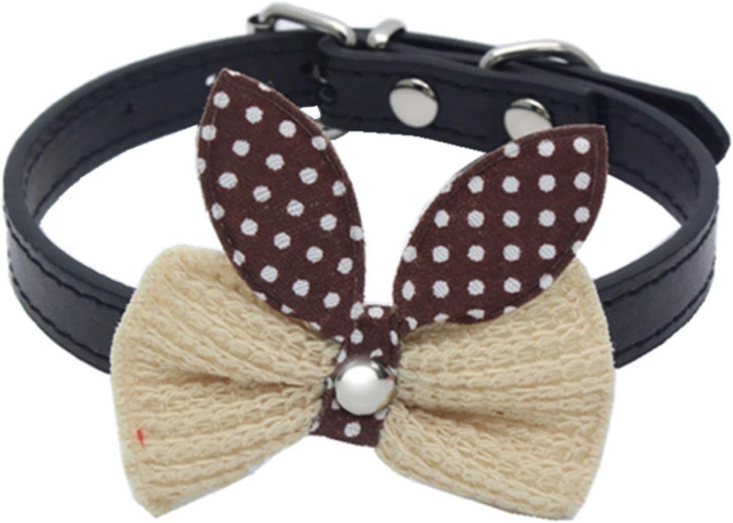 Collare per cani Hardy Grazioso collare for cani in pelle con fiocco lavorato a maglia, collare a farfalla primaverile con fibbia di sicurezza in metallo, regalo adorabile(Rose,XS)