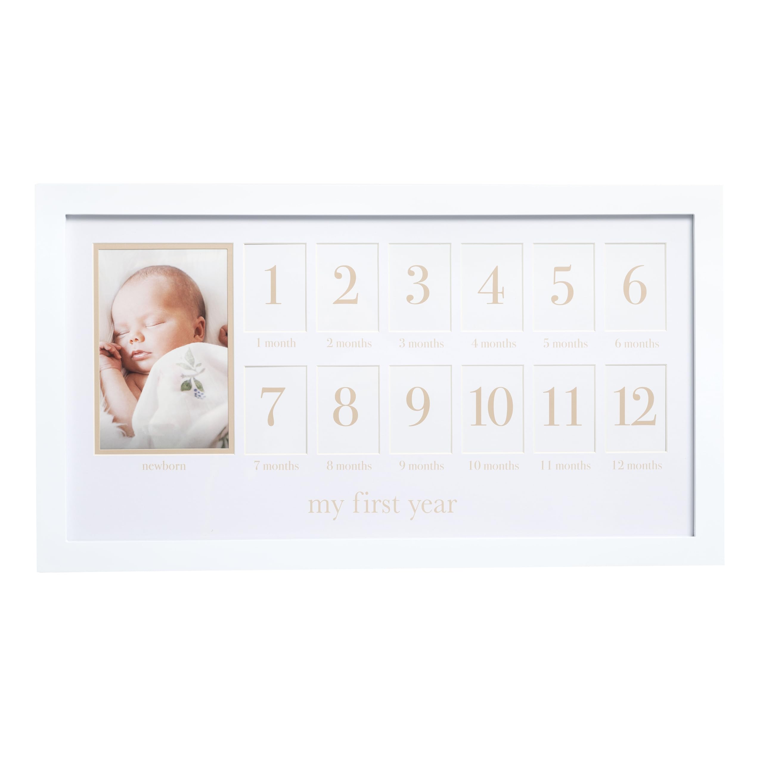 Pearhead My First Year Baby's Twelve Months Photo Moments Collage and Gender Neutral Keepsake - Ideal for Baby Shower, New Mom Gift and Nursery Decor - 13 Inserts, Beige Mat