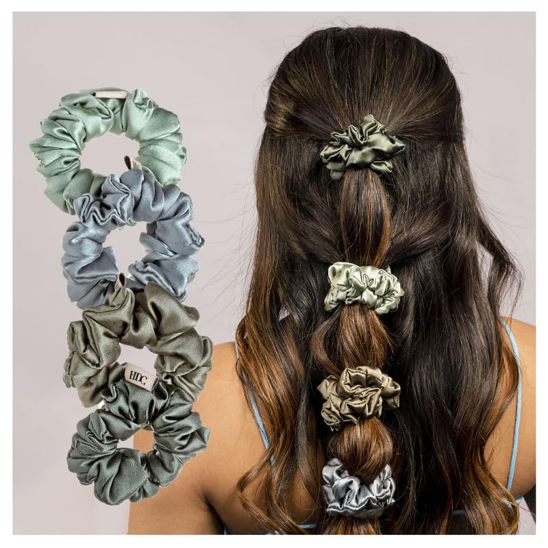 See full amazon price history chart for Hair Drama Co. Green and Grey Silk Satin Scrunchies - Pack of Four Hair Drama Co. Green and Grey Silk Satin Scrunchies - Pack of Four (B0BPCQNY26) Amazon Price History, Amazon Price Tracker