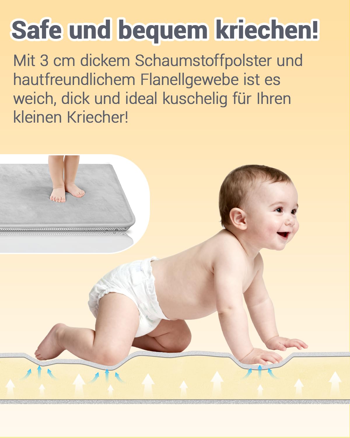 Dicke Krabbelmatte Baby 120×120×3cm,Schaumfüllung Teppich Spielmatte Baby,Rutschfester Unterseite&Weicher Kurzflor, Pflegeleicht,Teppich Kinderzimmer,Spielmatten Für Laufgitter,Grau