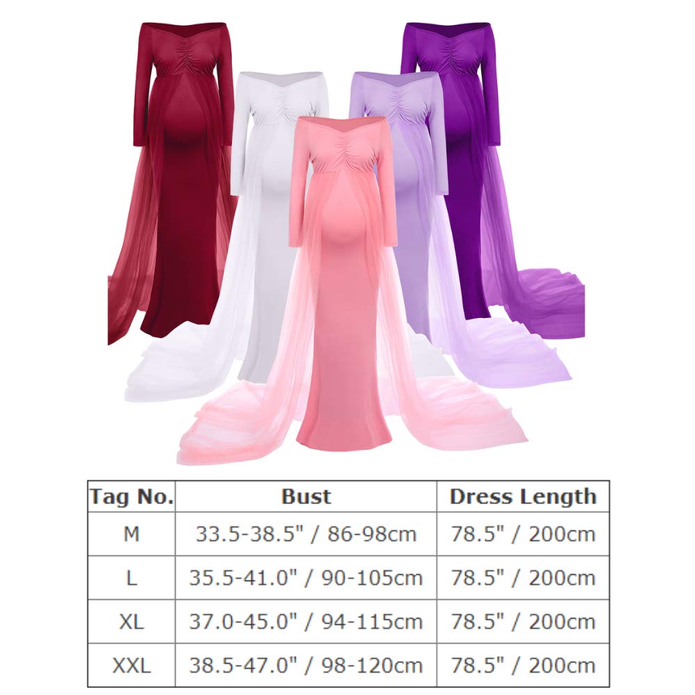 IBAKOM Maternité Robe Grossesse Shooting Photo Hors épaule Manches Longues col en V bébé Douche Maxi Robes Photoshoot Soirée Mariage Accessoire Photo
