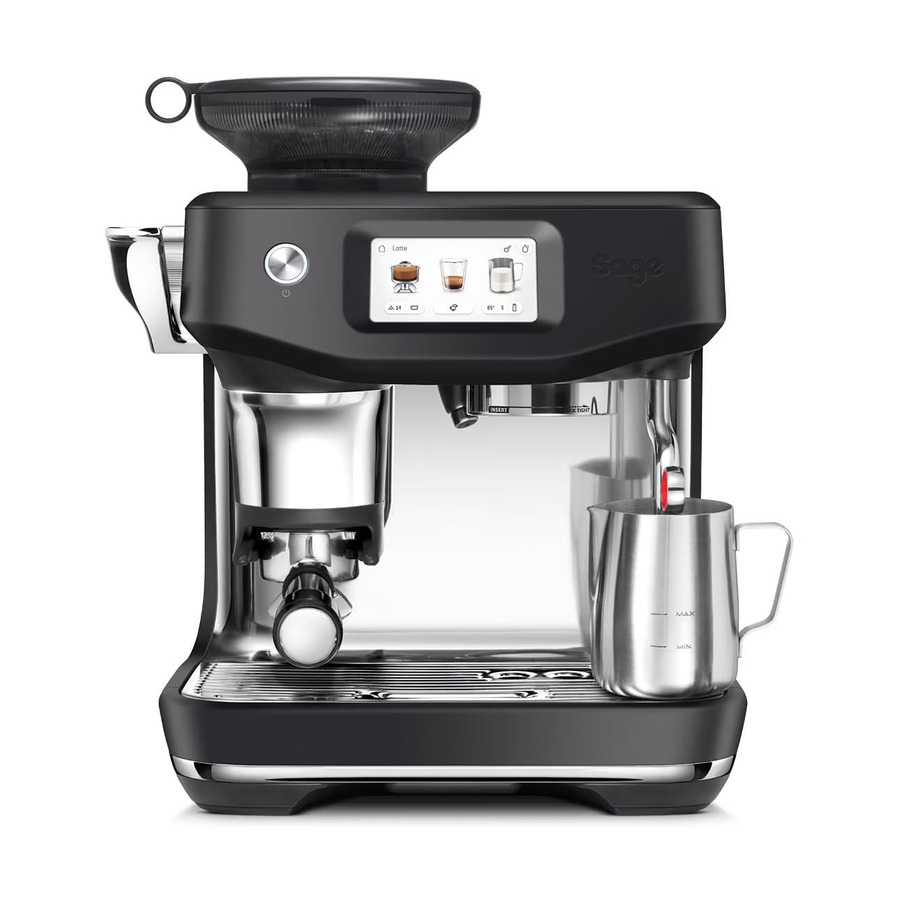 Sage - The Barista Touch Impress - Macchina da Caffè con Montalatte Automatico e Macinacaffè Integrato - Dosaggio Intelligente, Pressino Assistito, 8 Programmi - Tartufo Nero