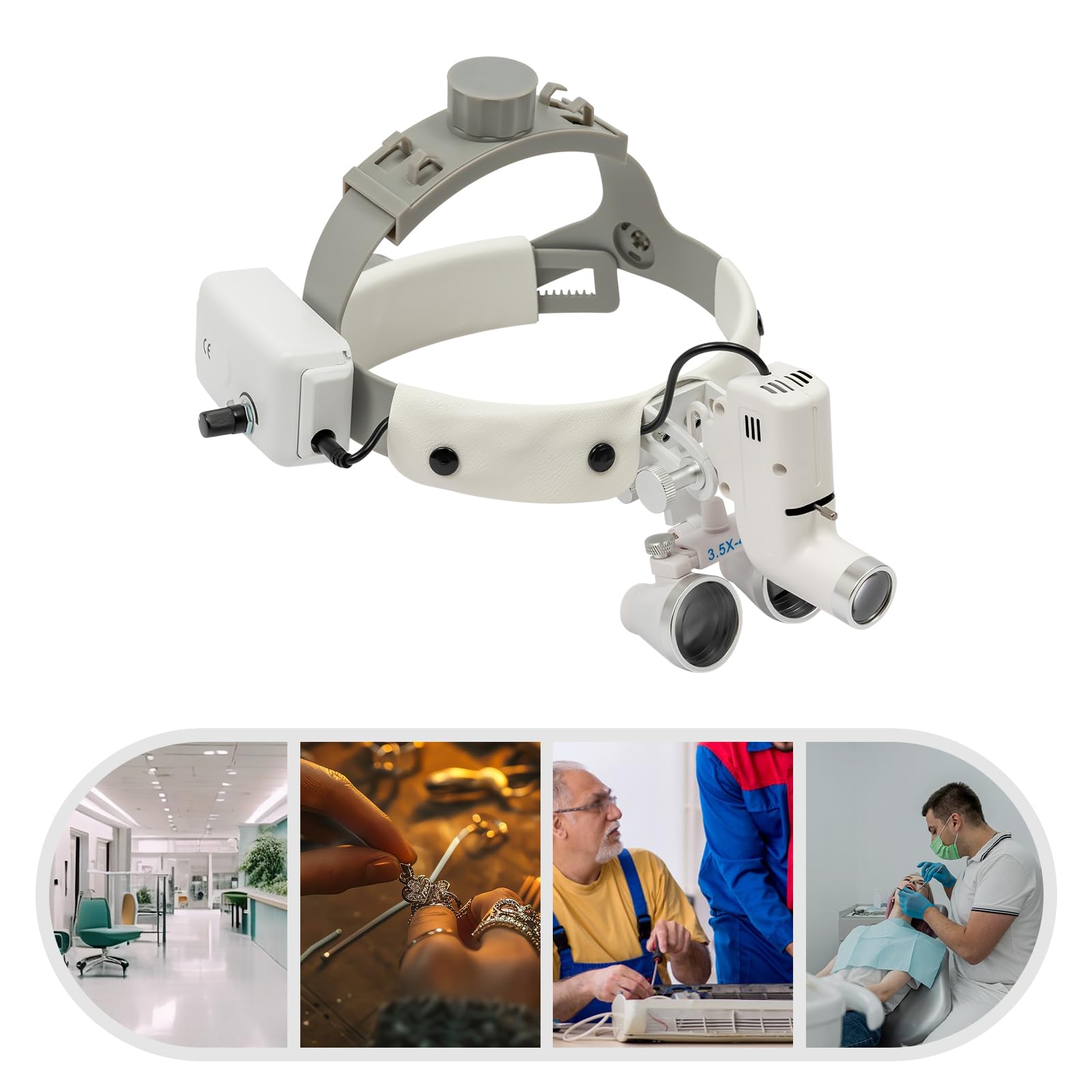 Lunettes loupes chirurgicales LED 5 W - Lampe frontale - Loupe optique 3,5x - Loupe binoculaire pour chirurgie, cosmétique, chirurgie plastique