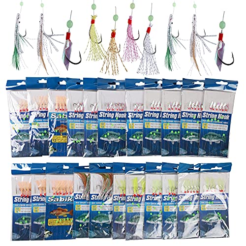 SXSHUN Pack 22x Sabiki Pêche Mer Leurres de Pêche/Plumes Crochets Appât Bas de Ligne Cover