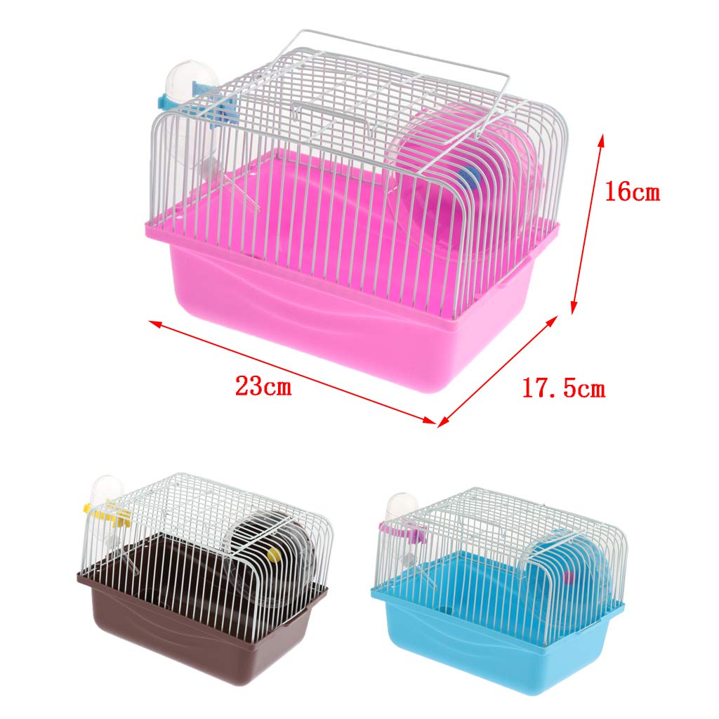 Cage à Hamsters Hamster Cage Petit Animal Souris Maison Lit Transport Boîte avec Roue De Course Pet Jouet Bouteille d'eau(Pink)