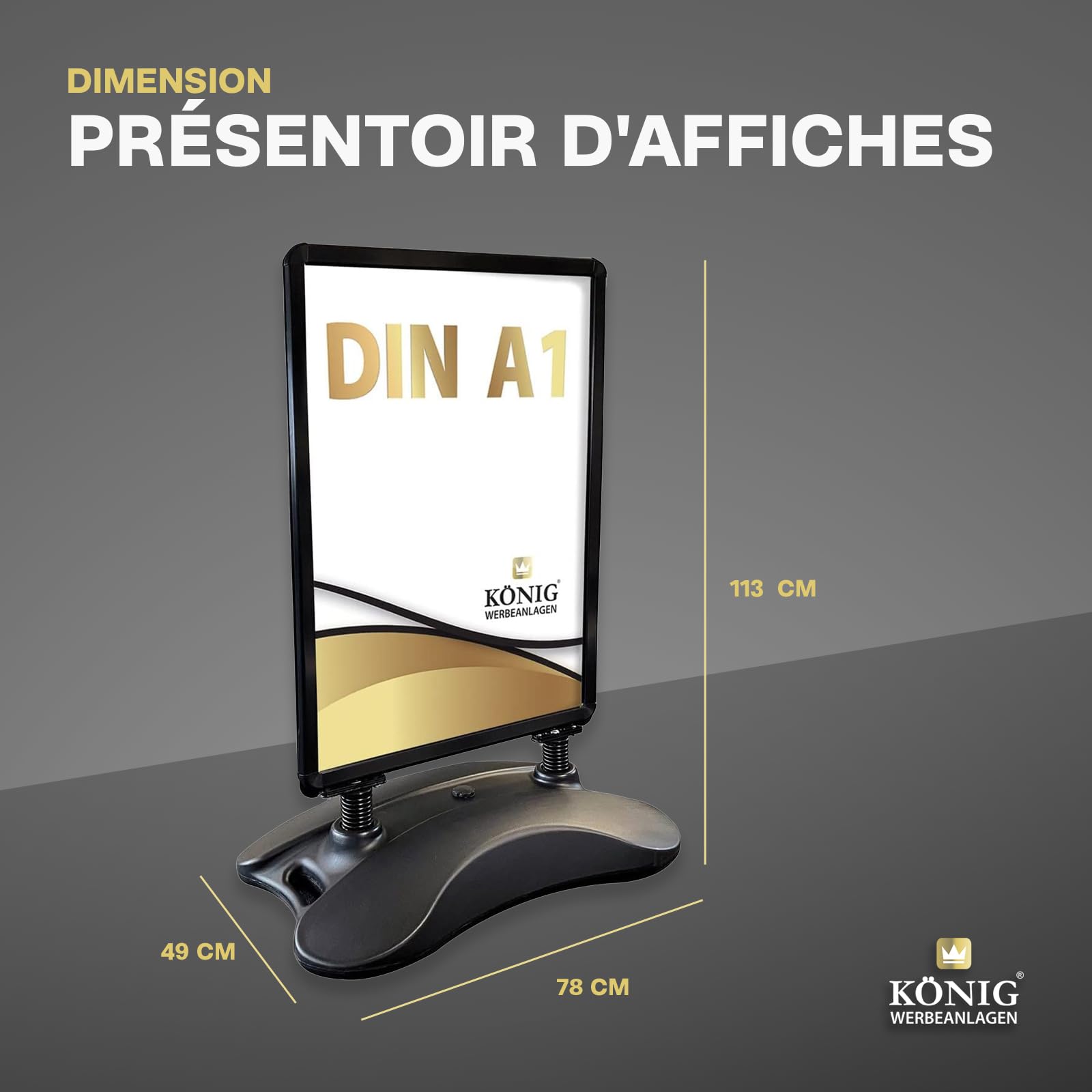 Dreifke Stop-trottoir Keitum Wind Line DIN A1 noir | Double face pour 2 affiches | Pied stable pour une bonne stabilité par vent et intempéries | Vitres de protection antireflet | Porte-affiche