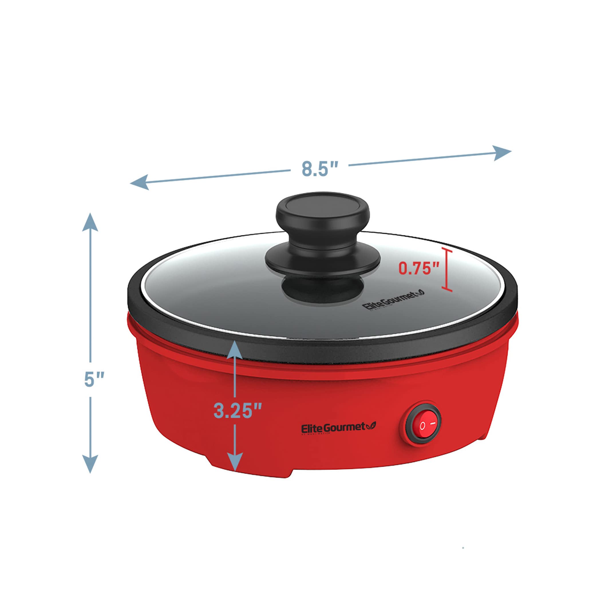 Elite Gourmet EGL-6101 Personal Sartén eléctrica antiadherente para salteados con tapa de cristal templado, calentamiento rápido, 650 vatios, rojo