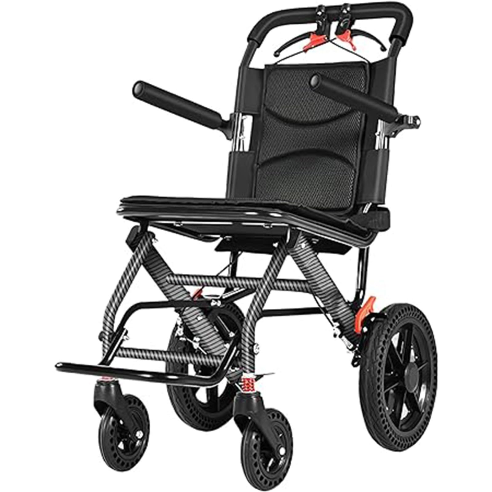 Silla de ruedas ultraligera plegable ligera con freno de tambor, silla de ruedas portátil para transporte al aire libre