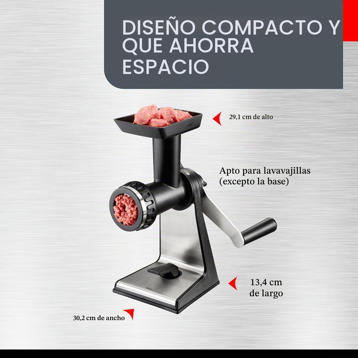 Gefu GE19090 Transforma – Picadora de Carne de Acero Inoxidable de 38 x 13,5 x 40,5 cm.