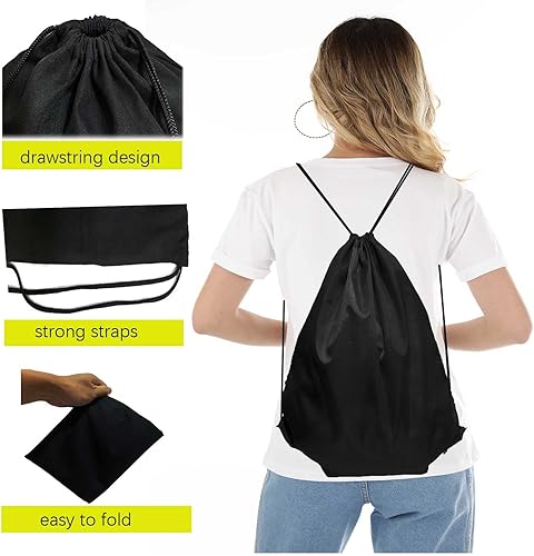 Miniatura 2 de 100 Pack Drawstring Backpack Black Bulk Drawstring Bags Nylon String Backpack Gym Cinch Sack Backpack Sport Bag Draw String Party Bags for Men or