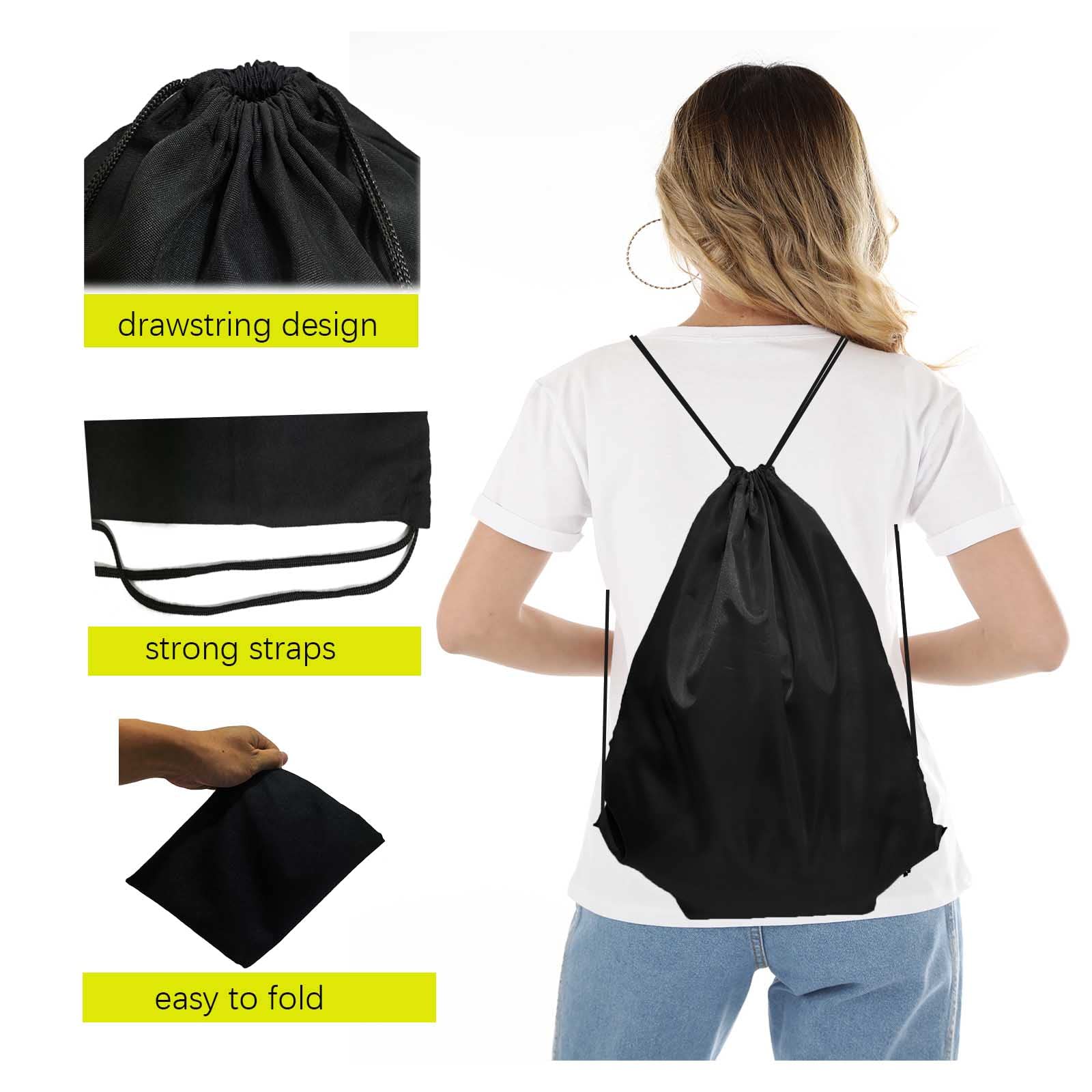 (incomplete) CAIHONG 100 Pack Drawstring Backpack Black Bulk Drawstring ...