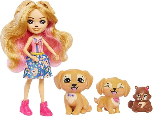 Mattel Enchantimals - Muñeca Hadley Husky con figura de perro de trineo, muñeca pequeña de 6 pulgadas con falda extraíble y accesorios, colección de