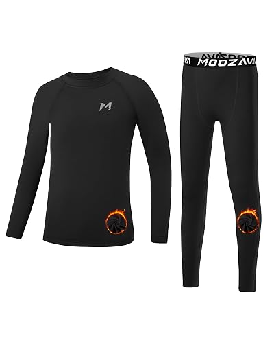 Moozava Boys Thermal Underwear Set Fleece Lined Compression Shirt Pants Kids Youth