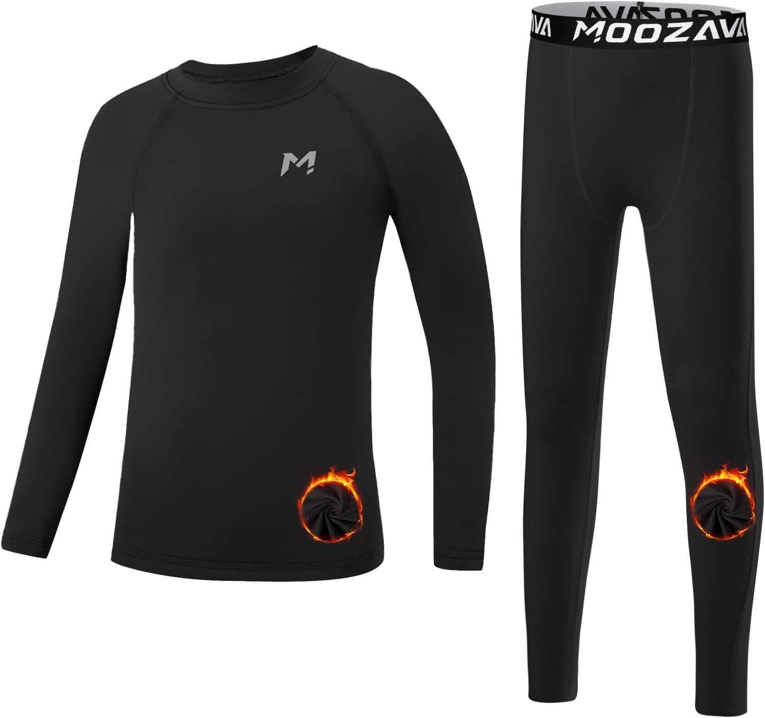 Moozava Boys Thermal Underwear Set Fleece Lined Compression Shirt Pants Kids Youth Long Sleeve Base Layer Football Sports