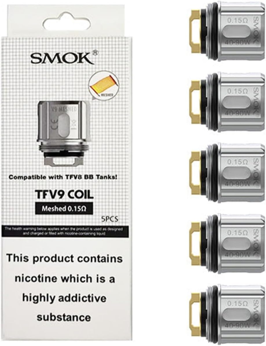 SMOK TFV9 Meshed 0.15ohm Replacement Coils Fits for TFV9 Tank, Rigel Mini Kit Pack of 5 No Nicotine