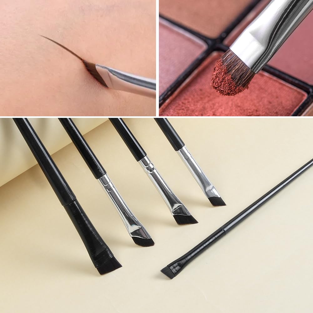 Flintronic Pinceaux à Maquillage, Lot de 5 Pinceaux Maquillages Professionnel, Pinceau Eye-liner Biseauté, Pinceau de Maquillage pour Les Yeux, pour Fards à Paupières, Sourcils et Contour des Lèvres