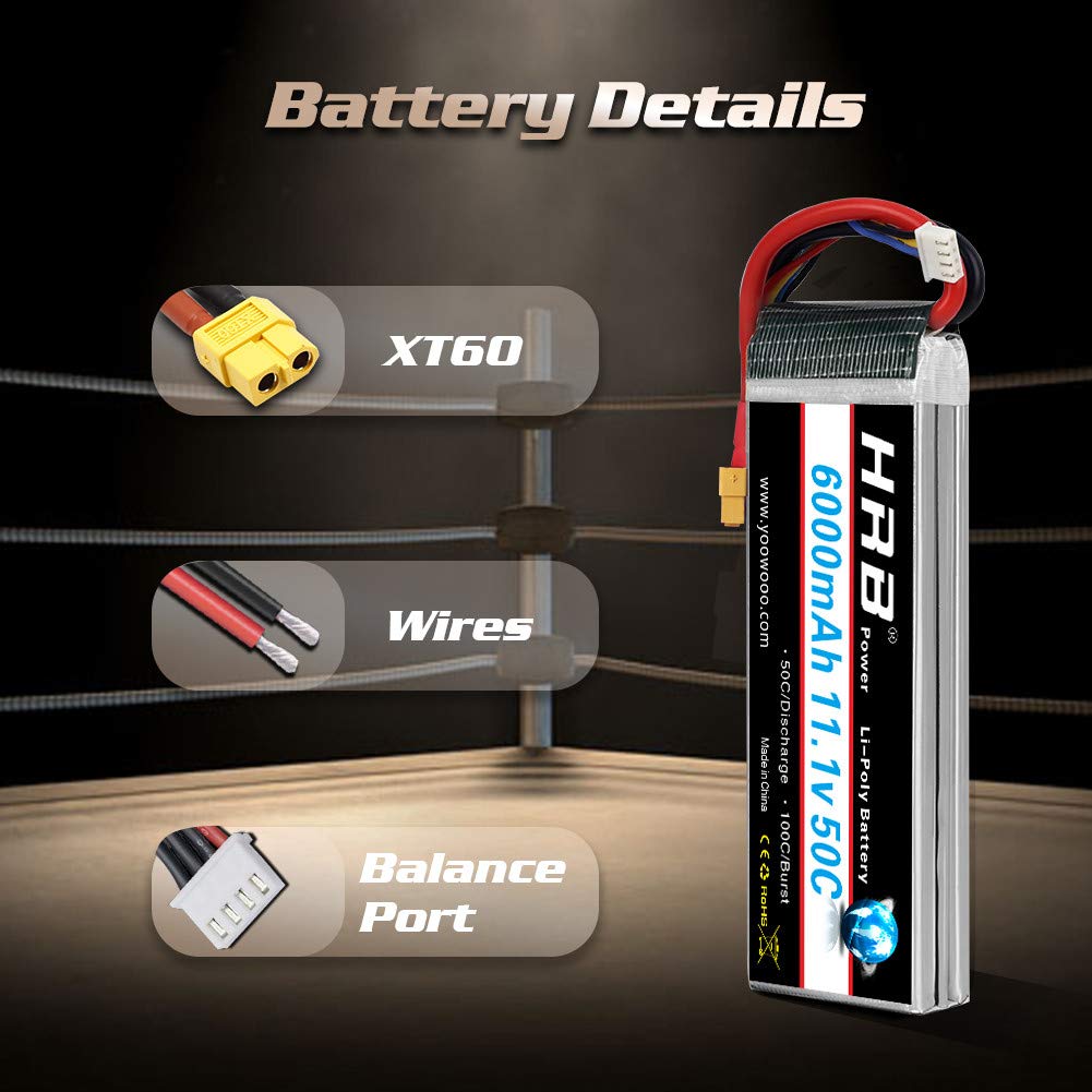 HRB LiPo Batterie 6000mAh 11.1V 50C 3S avec XT60 pour FPV Racing Quadricoptère Racing Drone