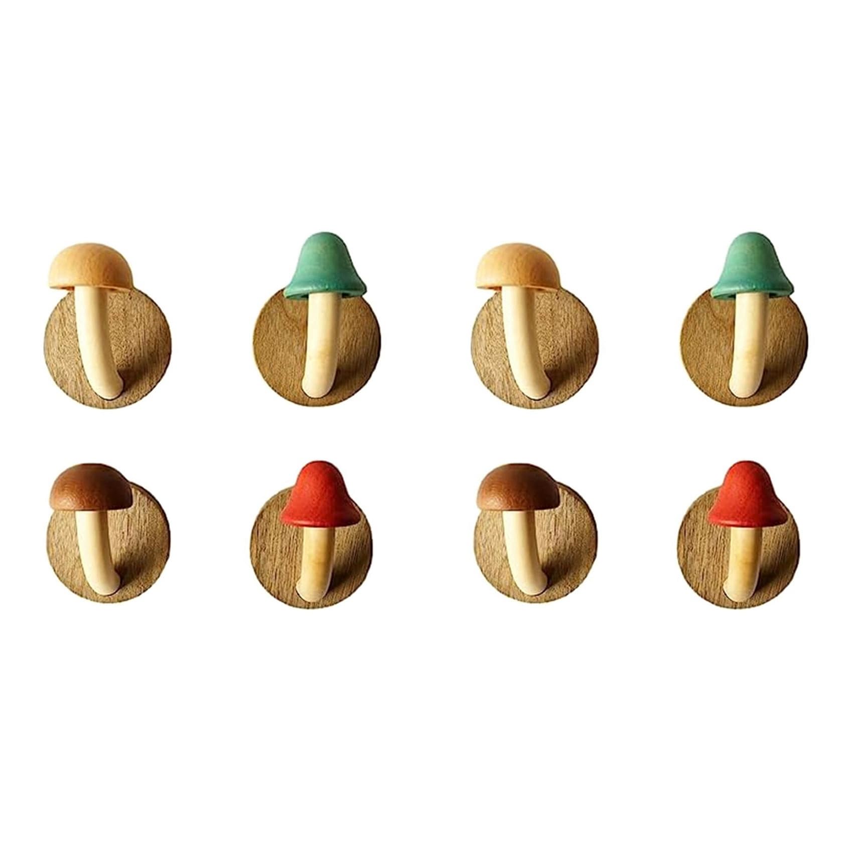 Vjsujehgy 2X Fun Wooden Mushroom Coat Hook, Non-Perforated Solid Wood Hook, Kitchen Bathroom Cloakroom Door Hook
