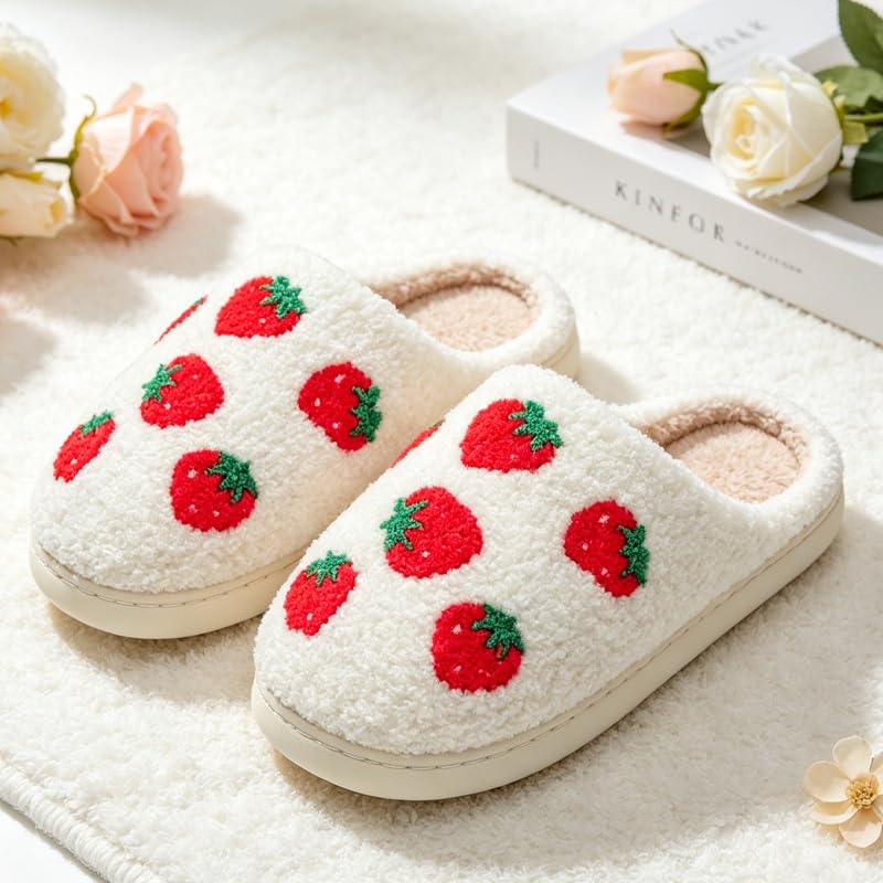Image of Cute House Slippers for Women Men with Memory Foam Retro Happy Face Cozy Shoes