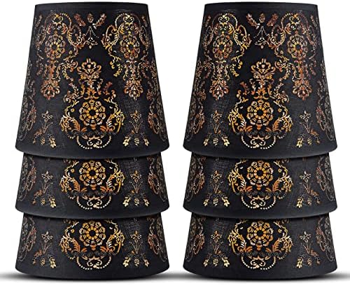 YISUN Lamp Shades Set of 6, Chandelier Small Lamp Shade, Bell, Clip On Little Droplight Wall Lamp Candle Chandelier Lamp Shade (Black/Texture)
