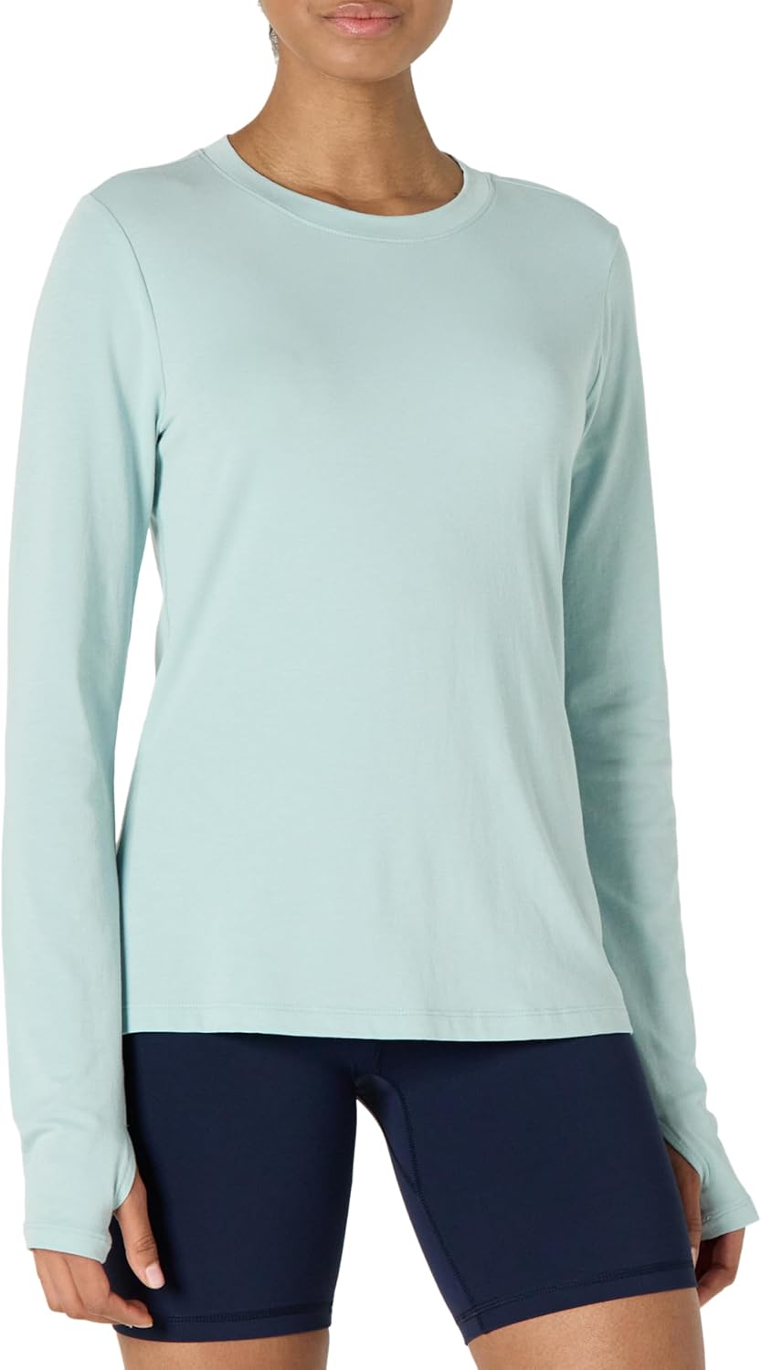 Amazon Essentials Womens Active Soft Cotton Regular Fit Crewneck Long Sleeve Lightweight Yoga Workout T-Shirt