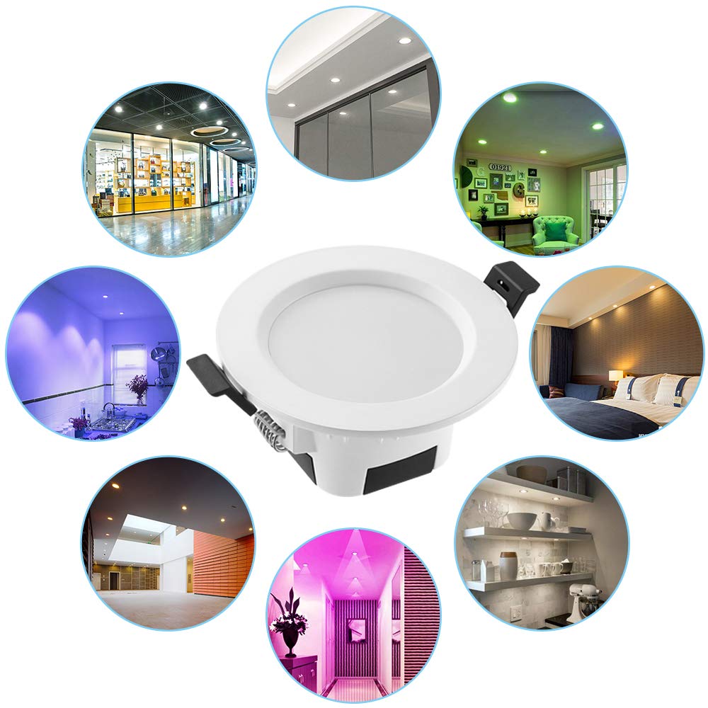 9W RGBWC+CCT LED Einbaustrahler 230V, 10er WiFi Bluetooth LED Einbauleuchten Dimmbar LED Deckenspot Flach Einbauspots Alexa, RGB+2700K-6500K, APP Steuerung, Kompatibel mit Alexa Google Home | Dimmbar LED Deckenspot Flach Einbauspots Alexa, RGB+2700K-6500K