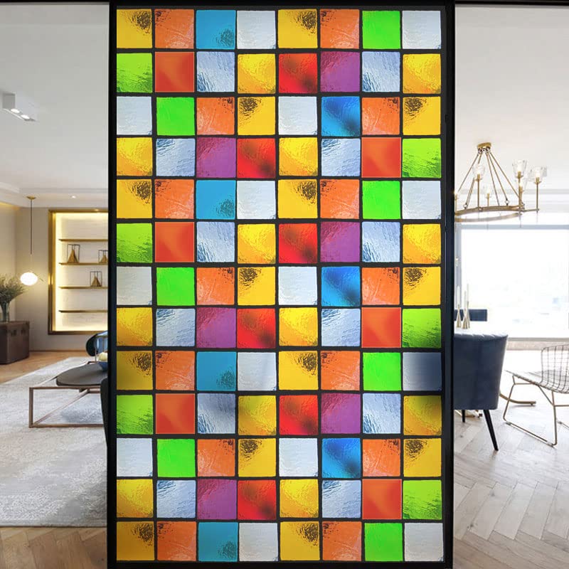 European Church Windows Film Privacy Stained Glass Window Stickers Static Cling Decorative Frosted Window Films UV Blocking Muted Colors Window Coverings (P,80x120cm WxH)