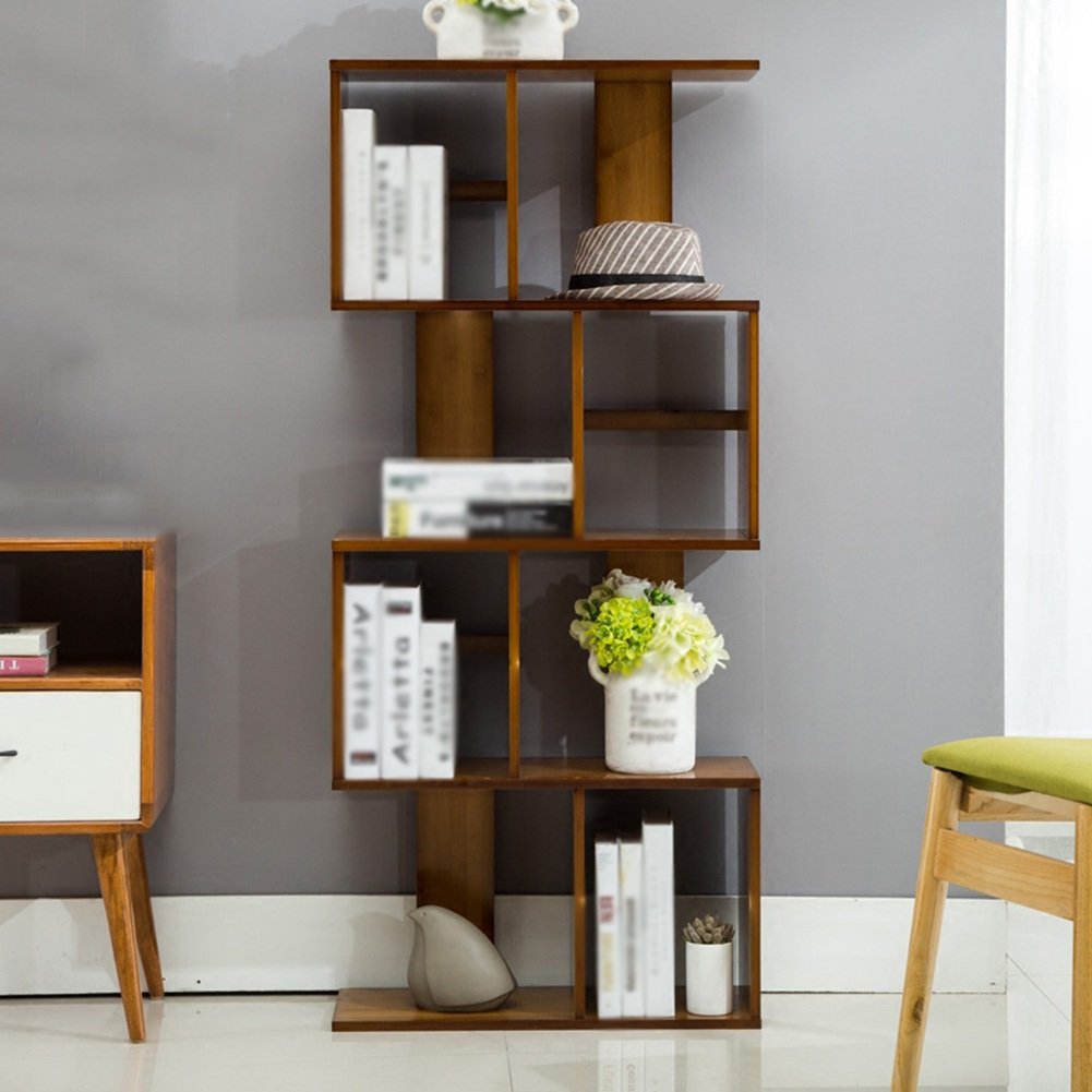 QIANGDA Study Room Bookcase Bamboo Bookshelf Bookrack Unit Room Divider Shelf Partition Frame S