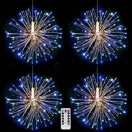 CCILAND 4 Pack Fireworks Lights Multicolour LED - Christmas Starburst Sparkle Fairy String Light USB Powered with Remote, 8 Mode, Timer, Dimmable Copper Wire for Garden Wedding Party Indoor Outdoor