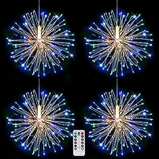 CCILAND 4 Pack Fireworks Lights Multicolour LED - Christmas Starburst Sparkle Fairy String Light USB Powered with Remote, 8 Mode, Timer, Dimmable Copper Wire for Garden Wedding Party Indoor Outdoor